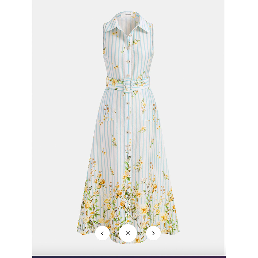 Copied - NWT Commense Floral Striped Sleeveless Belted Midi Dress Sz L - Picture 2 of 6